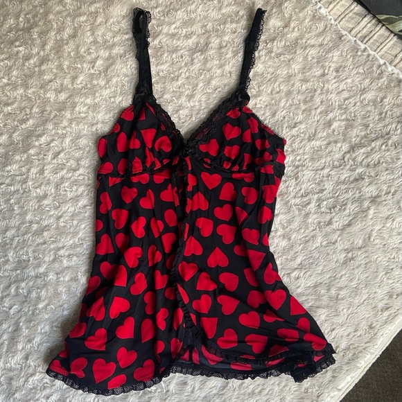Smart Sexy Sleepwear Black Red Hearts Babydoll Camisole Small S - Picture 1 of 7
